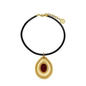 Ben-Amun Gold and Black Necklace with Red Pendant